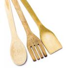 Conjunto 3 Utensílios Madeira Bambu Espátula Colher Garfo Madeira Cozinha Culinária - Mais Tem