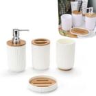 Conjunto 4 acessórios de banheiro de bambu kit completo porta escova sabonete liquido