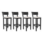 Conjunto 4 Banquetas Alta Londres Preto Base em Madeira Maciça Assento Estofado Branco