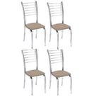 Conjunto 4 cadeiras Ipanema cromada para cozinha-suede bege-Gat Magazine