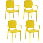 Conjunto 4 Cadeiras Tramontina Safira em Polipropileno e Fibra de Vidro com Braços Amarelo