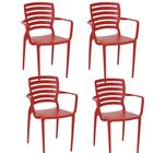 Conjunto 4 Cadeiras Tramontina Sofia em Polipropileno Encosto Horizontal e Braços Vermelho