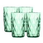 Conjunto 4 Copos de Vidro Diamond Verde Transparente Alto Grande 350ML Linha Cristal Luxo Elegante