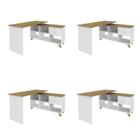 Conjunto 4 Escrivaninhas Retrô em L para Escritório e Home Office com 2 Gavetas e 5 Nichos Gold
