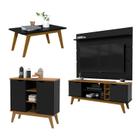 Conjunto 4 Peças, Painel, Rack, Mesa de Centro e Balcão Prism Patrimar Preto/Cumarú