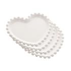 Conjunto 4 Pratos de Porcelana Coração Beads Branco - 12cm x 10cm x 1cm