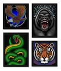 Conjunto 4 Quadros Arte Animais Aguia Gorila Cobra Tigre