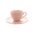 Conjunto 4 Xícaras Café com Pires de Porcelana Rosa 120ml - Bon Gourmet