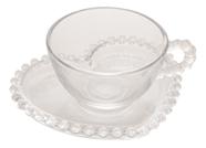 Conjunto 4 Xicaras De Cha Linha Pearl Com Pires Coração 180ml Cristal Transparente Wolff