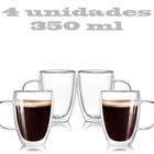 Conjunto 4 Xícaras Parede Dupla de Vidro 350 ML Jogo de Xicaras para Café Expresso Chá cappuccino