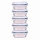 Conjunto 5 Pote Vidro Hermético Marmita 500ml Tampa Quadrado
