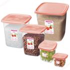 Conjunto 5 Potes de Mantimento Quadrado Plástico Sanremo Arroz Feijão Café