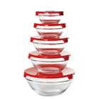 Conjunto 5 Potes Tigela Vidro Tampa Vermelho Class Home