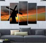 Conjunto 5 Quadros A Cruz Por Do Sol Cristo"