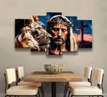 Conjunto 5 Quadros cruz jesus ovelha"