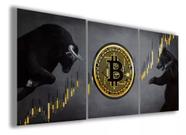 Conjunto 5 Quadros Decorativos Bitcoin Moeda Virtual"