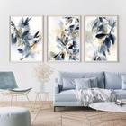 Conjunto 5 Quadros Decorativos Botânico Folhas Azul"