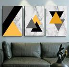 Conjunto 5 Quadros Decorativos Mármore Preto Amarelo Cinza"