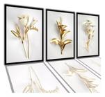 Conjunto 5 Quadros Decorativos Plantas Folhas Douradas Flores"