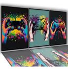 Conjunto 5 Quadros Decorativos Sala Gamer Controles Colorido Neon"