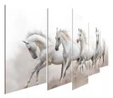 Conjunto 5 Quadros Hall Cavalos Branco Selvagens"