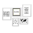Conjunto 5 Quadros Moldura Branca Frases Motivacionais