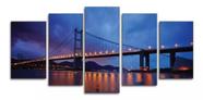 Conjunto 5 Quadros Paisagem Cidade Ponte Brooklyn Noite Luz Eua Usa"