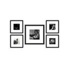 Conjunto 5 quadros preto e branco, com moldura e vidro