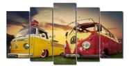 Conjunto 5 Quadros Vintage Carro Estrada Kombi"