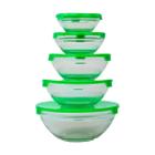 Conjunto 5 Tigelas Vasilhas Potes Bowls De Vidro Com Tampa - Verde