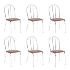 Conjunto 6 Cadeiras Lena Cromada Resistente -Assento Sintético Marrom