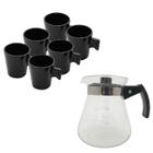 Conjunto 6 Canecas Black + Jarra Vidro Borossilicato 600ml