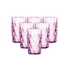 Conjunto 6 Copos de Vidro Diamond Rosa Transparente Alto Grande 350ML Linha Cristal Luxo Elegante