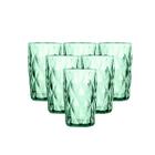 Conjunto 6 Copos de Vidro Diamond Verde Transparente Alto Grande 350ML Linha Cristal Luxo Elegante