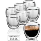 Conjunto 6 Copos Duplo de Vidro Parede Dupla 250 ml Café Expresso Cerveja Chopp Chá Kit Com 6 Peças