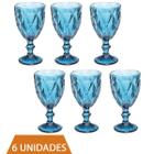 Conjunto 6 Copos Taça Azul Diamante 300ml Para Agua Vinho