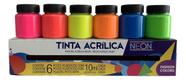 Conjunto 6 Cor Tinta Acrílica Neon Fluorescente 10ml Acrilex - 039060000