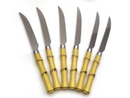 Conjunto 6 facas de Churrasco Aço Inox com Cabo Plástico Bambú Natural - Lyor