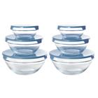 Conjunto 6 Potes Tigela Vidro Tampa Azul Class Home