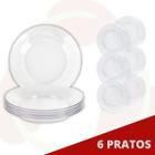 Conjunto 6 Pratos Vidro Grosso Resistente Liso Transparente