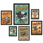 Conjunto 6 Quadros Decorativos Cinema - Vidro e Moldura Branca - Medidas Diversas