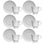 Conjunto 6 Xícaras de Café com Pires 190ml Porcelana em Relevo Tassel Germer Branco