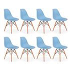 Conjunto 8 Cadeiras Charles Eames Eiffel Wood Base Madeira - Azul Claro