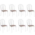 Conjunto 8 Cadeiras Lena Cromada Resistente -Assento Sintético Marrom