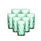 Conjunto 8 Copos de Vidro Diamond Verde Transparente Alto Grande 350ML Linha Cristal Luxo Elegante