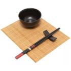 Conjunto 8 Peças Para Sushi De Ceramica e Bambu