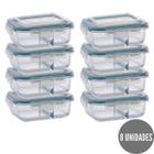 Conjunto 8 Potes Retangular c Divisória 640ml Marmita Fit