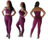 Conjunto Academia Feminino Fitness Top e Leagging Suplex Cor: Uva Verm. Escuro Tamanho M