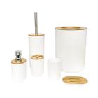 Conjunto Acessórios P/ Banheiro Lixeira Saboneteira 6 Pçs Lavabo Decoração Lixeira Tampa Bambu Saboneteira Dispenser