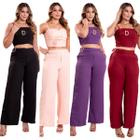 Conjunto Alfaiataria Calça Pantalona + Cropped Feminino 4 Cores